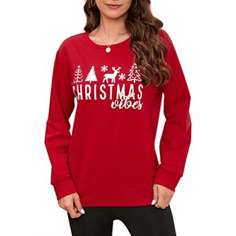 Womens Christmas Tops Festive Graphic Sweatshirts Round Neck Christmas Sweatshirts