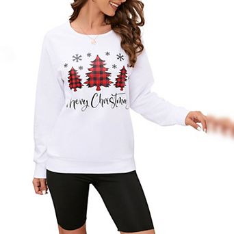 Womens Christmas Tops Festive Graphic Sweatshirts Round Neck Christmas Sweatshirts