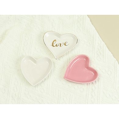 2Pcs Ceramic Jewelry Tray, Decorative Trinket Ring Dish for Earrings 3.9x3.6x0.5inch