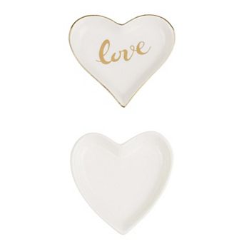 2 pc Ceramic Jewelry Tray, Decorative Trinket Ring Dish for Earrings 3.9x3.6x0.5inch