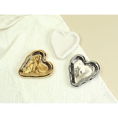 2Pcs Ceramic Jewelry Tray, Decorative Trinket Ring Dish for Earrings 6.1x5.3x1.0inch