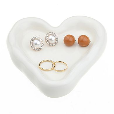 2Pcs Ceramic Jewelry Tray, Decorative Trinket Ring Dish for Earrings 6.1x5.3x1.0inch