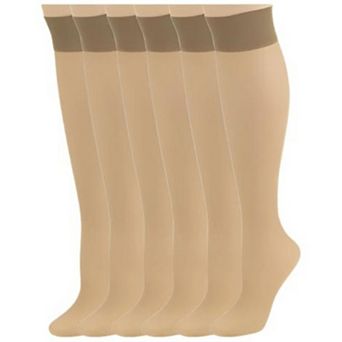 Women's Stay-Up Nylon Knee Highs Comfort Hosiery with Reinforced Toe 6 Pair Pack