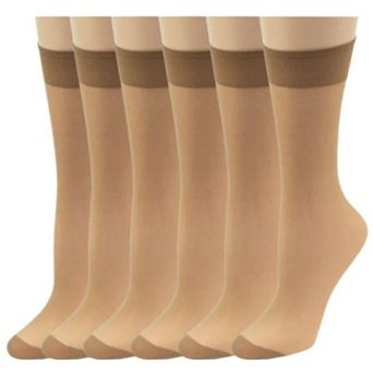 Women's Stay-Up Nylon Knee Highs Comfort Hosiery with Reinforced Toe 6 Pair Pack