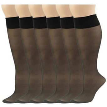Women's Stay-Up Nylon Knee Highs Comfort Hosiery with Reinforced Toe 6 Pair Pack