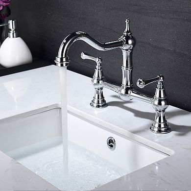 Double Handle Widespread Kitchen Faucet with Traditional Handles 