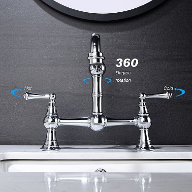 Double Handle Widespread Kitchen Faucet with Traditional Handles 