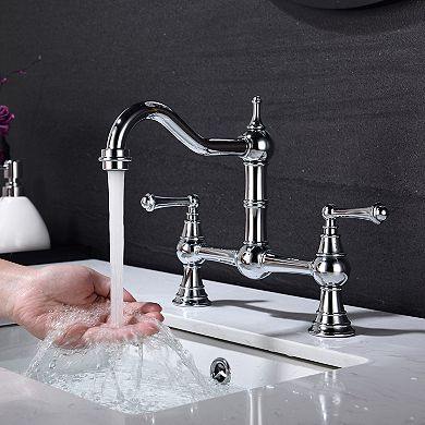 Double Handle Widespread Kitchen Faucet with Traditional Handles 