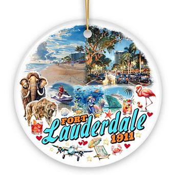 Artistic Fort Lauderdale Watercolor Ornament, Tropical Florida Vacation Beaches and Nature Souvenir