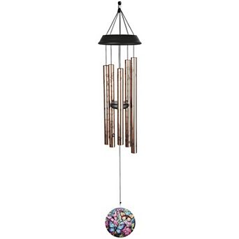 FC Design 34" Long Butterfly Stamped Golden Tube Wind Chime Decoration Garden and Patio Decor