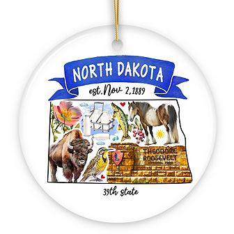 Artistic North Dakota State Themes and Landmarks Christmas Ornament
