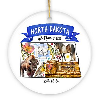 Artistic North Dakota State Themes and Landmarks Christmas Ornament