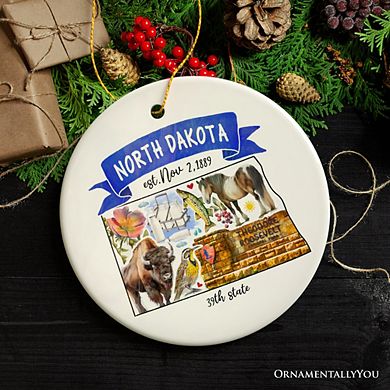 Artistic North Dakota State Themes and Landmarks Christmas Ornament
