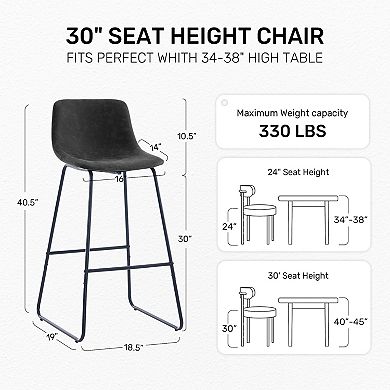 Unikome Set of 2 Sherpa Barstools - Cozy Sherpa Upholstery Sturdy Metal Frame 24" & 30" Heights