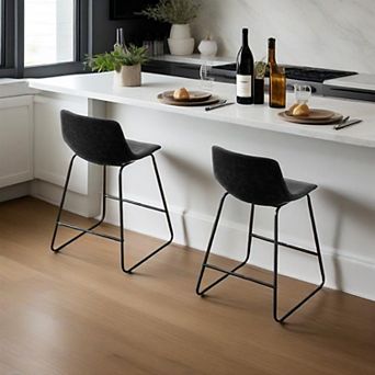 Unikome Set of 2 Sherpa Barstools - Cozy Sherpa Upholstery Sturdy Metal Frame 24" & 30" Heights