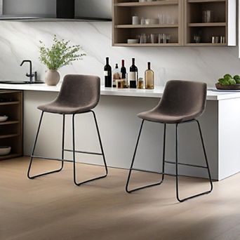 Unikome Set of 2 Sherpa Barstools - Cozy Sherpa Upholstery Sturdy Metal Frame 24" & 30" Heights