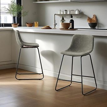 Unikome Set of 2 Sherpa Barstools - Cozy Sherpa Upholstery Sturdy Metal Frame 24" & 30" Heights