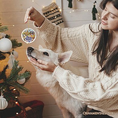 Artistic Austin Texas Christmas Ornament, Unique Ceramic Keepsake Souvenir and Gift, Circle