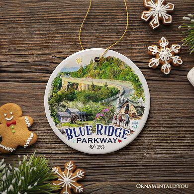 Artistic Blue Ridge Parkway Ceramic Ornament, US Travel Souvenir and Christmas Gift