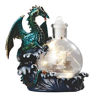 FC Design 6"H LED Green Dragon with Ship-in-Bottle Figurine Decoration Home Room Decor