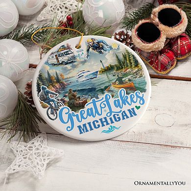 Artistic Great Lakes Michigan State Ornament, Ceramic Landscapes and Travel Souvenir Version 2