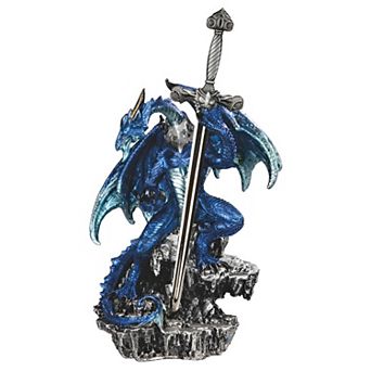 FC Design 9.5"H Blue Dragon with Sword on Rock Figurine Decoration Home Room Decor