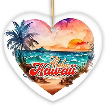 Aloha Hawaii Tropical Watercolor Beach Ornament, Nature Paradise