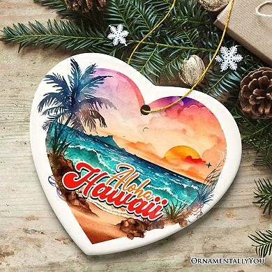 Aloha Hawaii Tropical Watercolor Beach Ornament, Nature Paradise