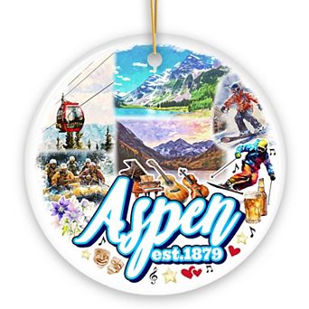 Adventurous Aspen Colorado Ornament, Snow Mountains, Nature Traveler and Skiing Souvenir, Circle