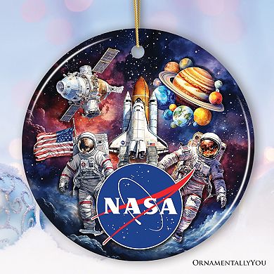 Artistic NASA Handcrafted Christmas Ornament, Astronaut in Outer Space with the Planets Version 1