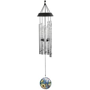 FC Design 34" Long Sunflower Stamped Silver Tube Wind Chime Decoration Garden and Patio Decor
