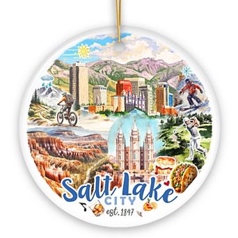 Artistic Salt Lake City Handcrafted Ceramic Ornament, Vintage Utah Souvenir Gift and Christmas Tree
