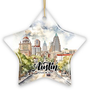 Artistic Austin Texas Christmas Ornament, Unique Ceramic Keepsake Souvenir and Gift, Star