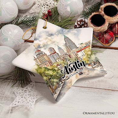 Artistic Austin Texas Christmas Ornament, Unique Ceramic Keepsake Souvenir and Gift, Star
