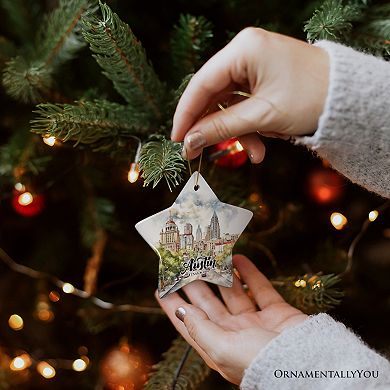 Artistic Austin Texas Christmas Ornament, Unique Ceramic Keepsake Souvenir and Gift, Star