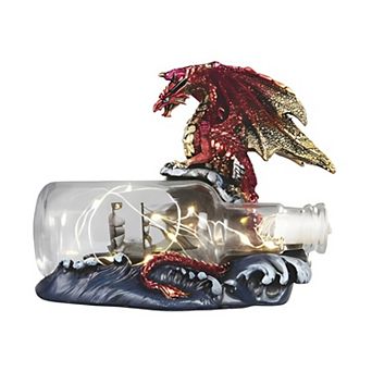 FC Design 7"W LED Red Dragonwith Ship-in-Bottle Figurine Decoration Home Room Decor