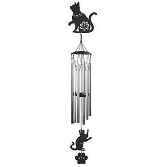 FC Design 29" Long Cat Metal Silhouette Wind Chime Decoration Garden and Patio Decor