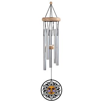 FC Design 20" Long Mini Sun Face Wood Top Wind Chime Decoration Garden and Patio Decor