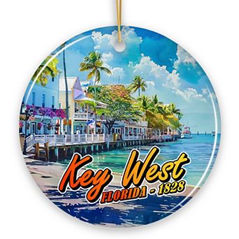 Artistic Key West Ceramic Ornament, Tropical Florida Vacation and Beach Christmas Souvenir Version 1