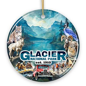 Artistic Glacier National Park Adventure Handmade Ceramic Ornament, Montana Souvenir and Gift