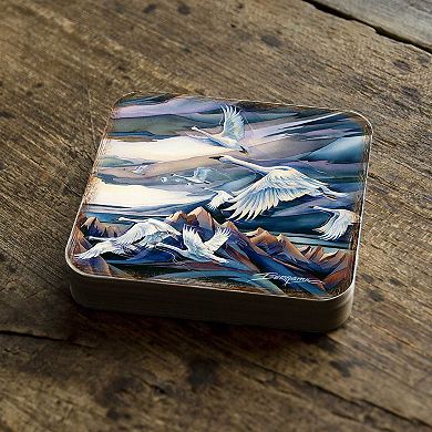 Flying Swans Wooden Cork Coasters Gift Set of 4 - Art by J. Bergsma