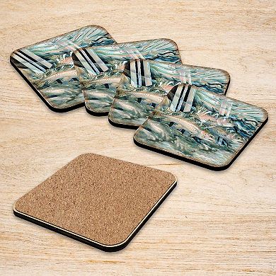 Catch the Rainbow Trout Wooden Cork Coasters Gift Set of 4 - Art by J. Bergsma