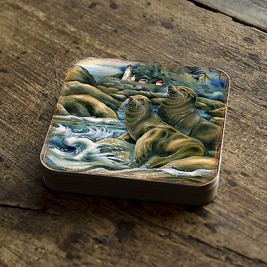 Lions of the Sea Wooden Cork Coasters Gift Set of 4 - Art by J. Bergsma