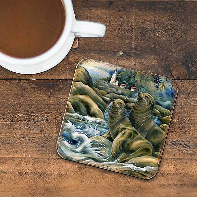 Lions of the Sea Wooden Cork Coasters Gift Set of 4 - Art by J. Bergsma