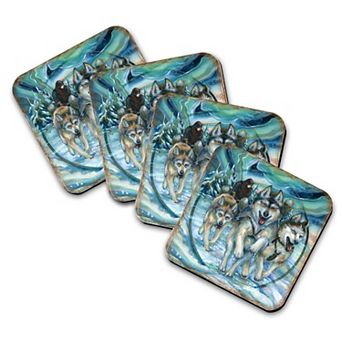 Northern Night Wooden Cork Coasters Gift Set of 4 - Art by J. Bergsma