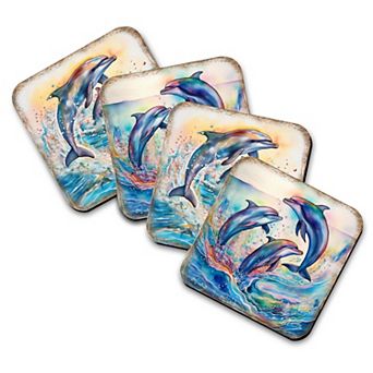 Dolphins Wooden Cork Coasters Gift Set of 4