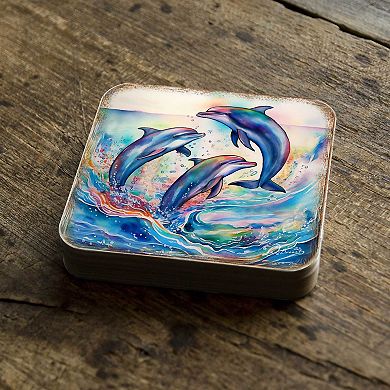 Dolphins Wooden Cork Coasters Gift Set of 4