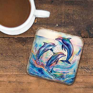Dolphins Wooden Cork Coasters Gift Set of 4
