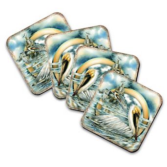 Pelicans Wooden Cork Coasters Gift Set of 4 - Art by J. Bergsma