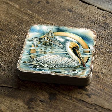 Pelicans Wooden Cork Coasters Gift Set of 4 - Art by J. Bergsma